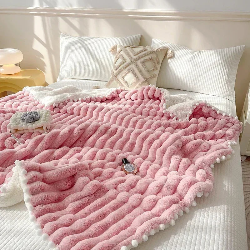 Rynx Toskana Synthetic Rabbit Fur Warm Weighted Blankets for Bed Luxury Synthetic Lamb Wool Double Blanket Soft Fluffy Warmth Double Blanket