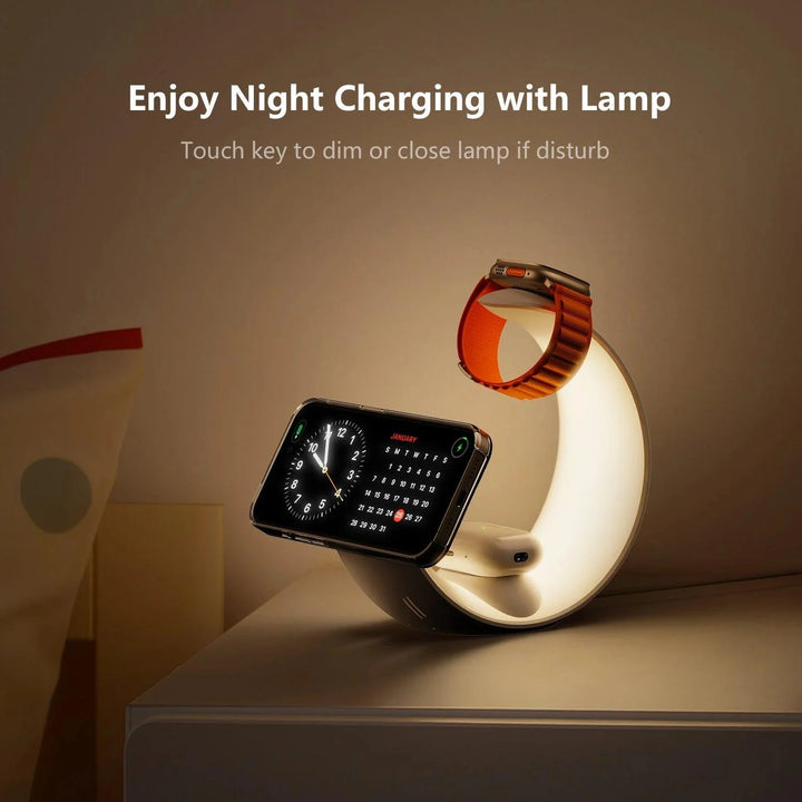 Lisslune | Charging station with RGB moonlight for AirPods, Apple Watch, and smartphones - Perfect for use at home and in the office