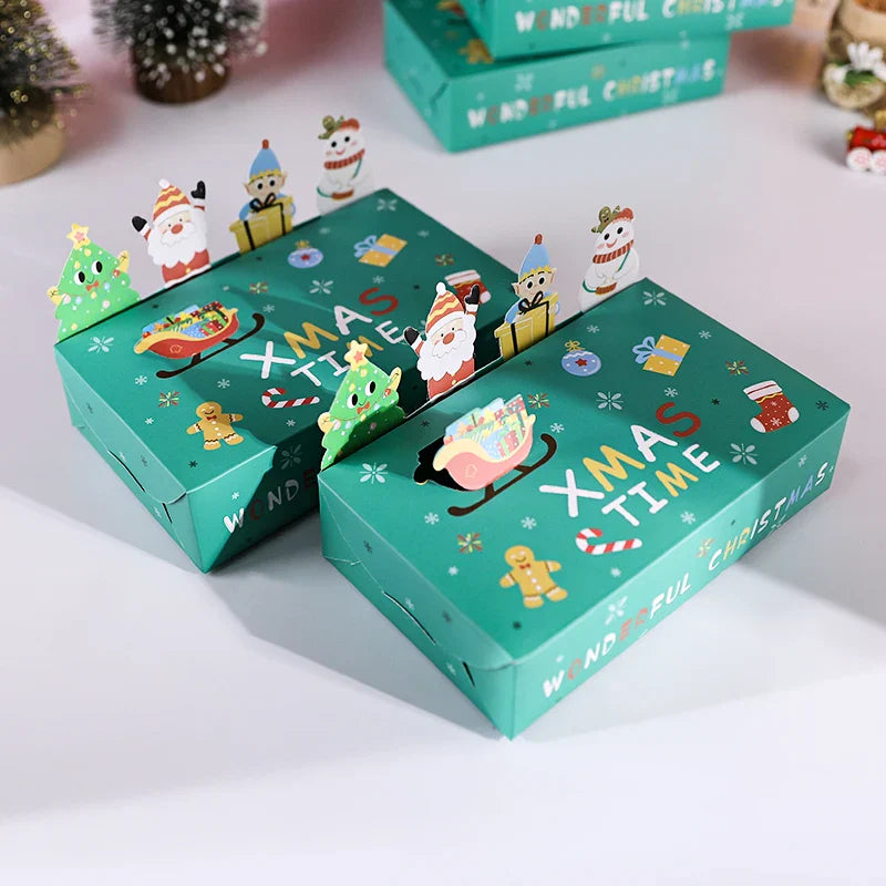 Rynx 5/10pcs Cartoon Christmas Gift Box Kraft Paper Cookie Packaging Box 2024 Christmas Party Decor Xmas Navidad New Year