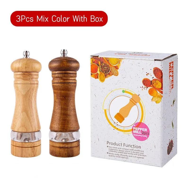 Lisslune | Vintage Handcrafted Wooden Spice Mill Set - 6-Inch Gourmet Salt and Pepper Mills