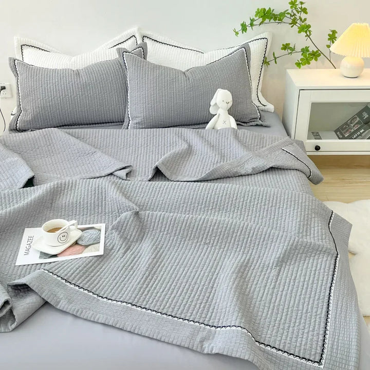 Rynx French Style Quilted Single Double Blanket for Summer Bubble Yarn Air Conditioning Queen Quilt Elegance Princess Thin Comforter