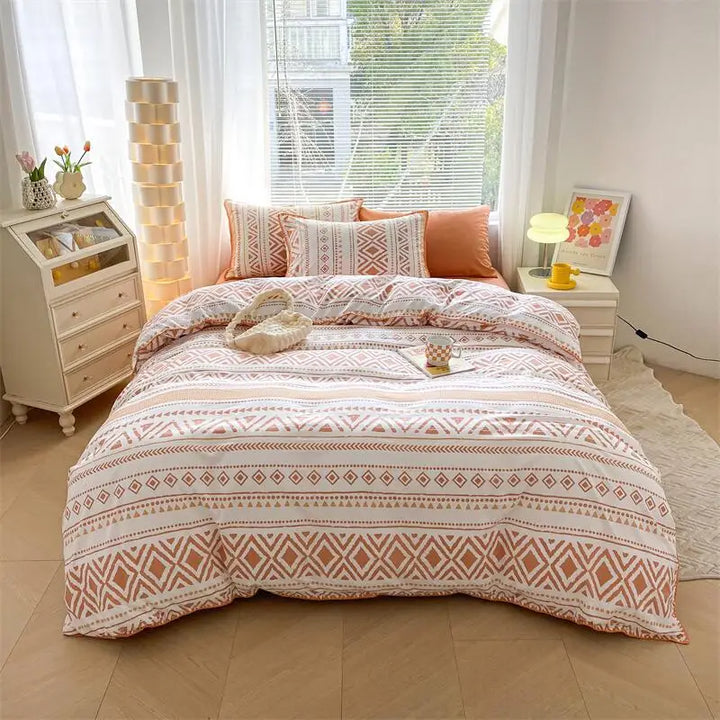 Lisslune | Ins Washed Double-Layer Garn Shell Stickerei Vier-Teiliges Bett Spannbettlaken