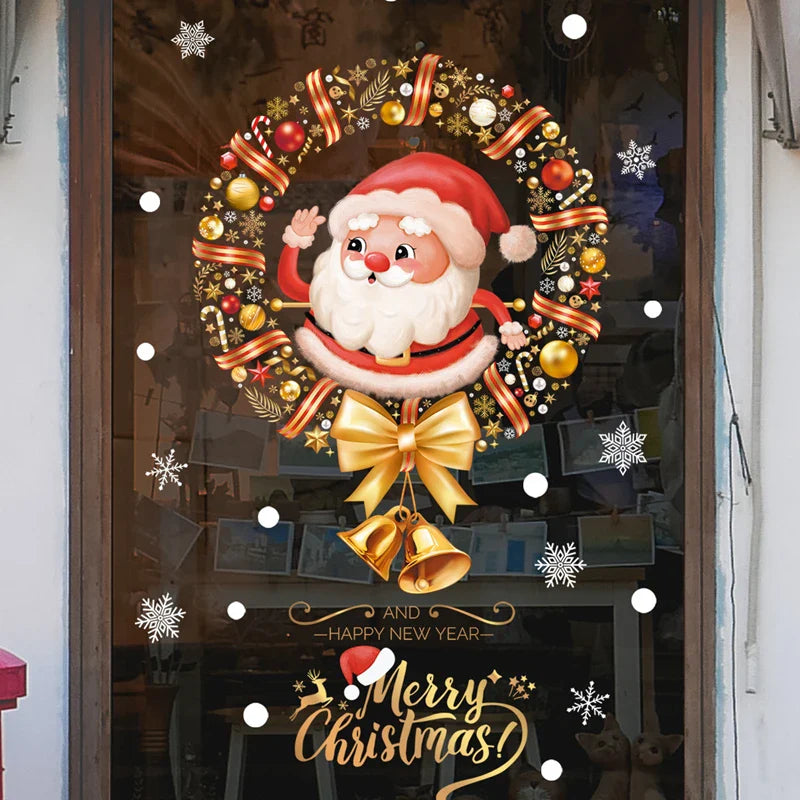 Rynx Christmas Window Stickers Santa Claus Christmas Tree Cartoon Glass Stickers Merry Christmas New Year Decorations for Home