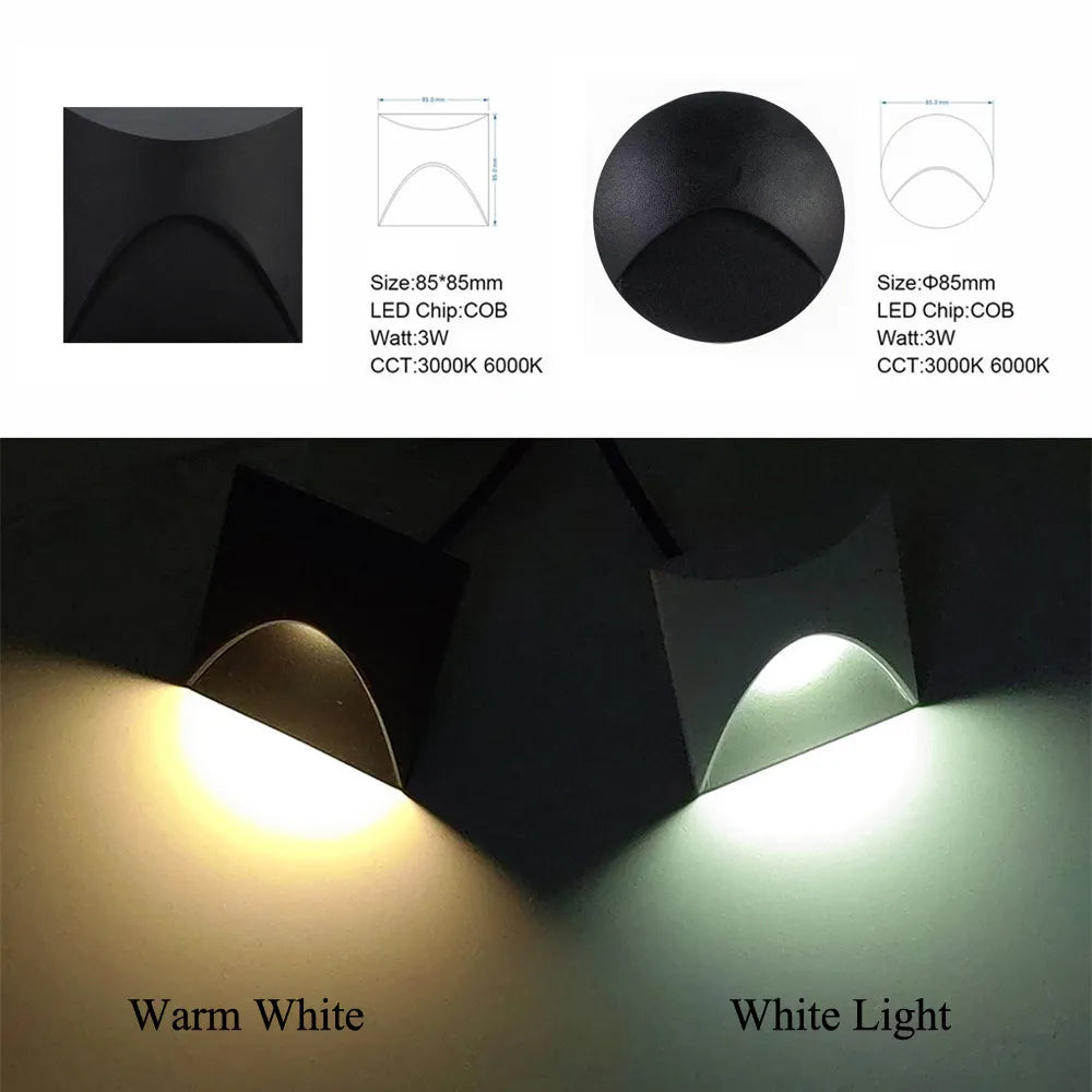 Lisslune | Modern waterproof IP65 LED recessed wall lamp for outdoor lighting - 3W embedded step & staircase balcony portal light
