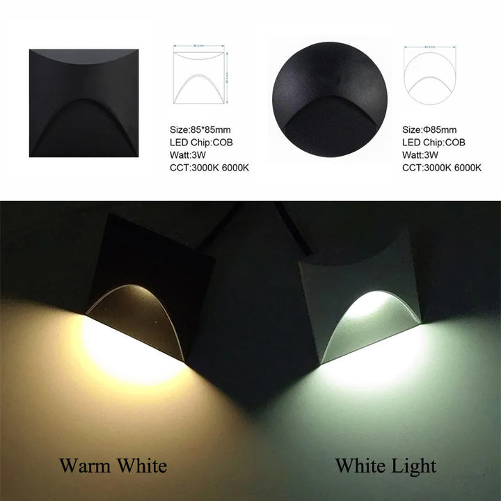 Lisslune | Modern waterproof IP65 LED recessed wall lamp for outdoor lighting - 3W embedded step & staircase balcony portal light