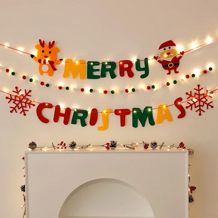 Rynx LED String Lights DIY Handmade Decorated Merry Christmas Holiday Hanging Home Room Background Pull Flag Banner Christmas Pendant