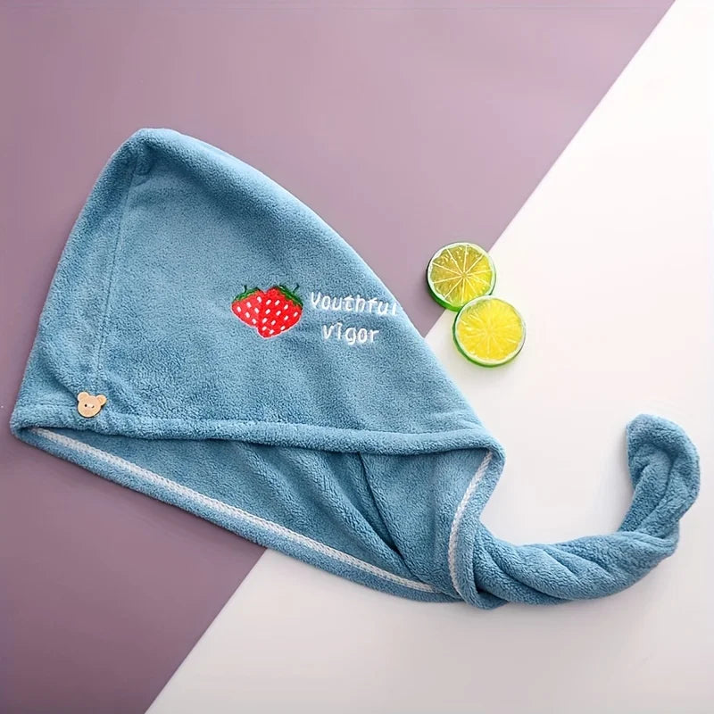 Rynx | Fruit Embroidery Hair Towel Soft Hair Drying Towel Super Absorbent Hair Towel For the Bathroom Quick Drying Hair Towel