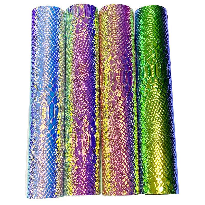 Lisslune | Iridescent holographic synthetic leather craft sheet with snakeskin embossing