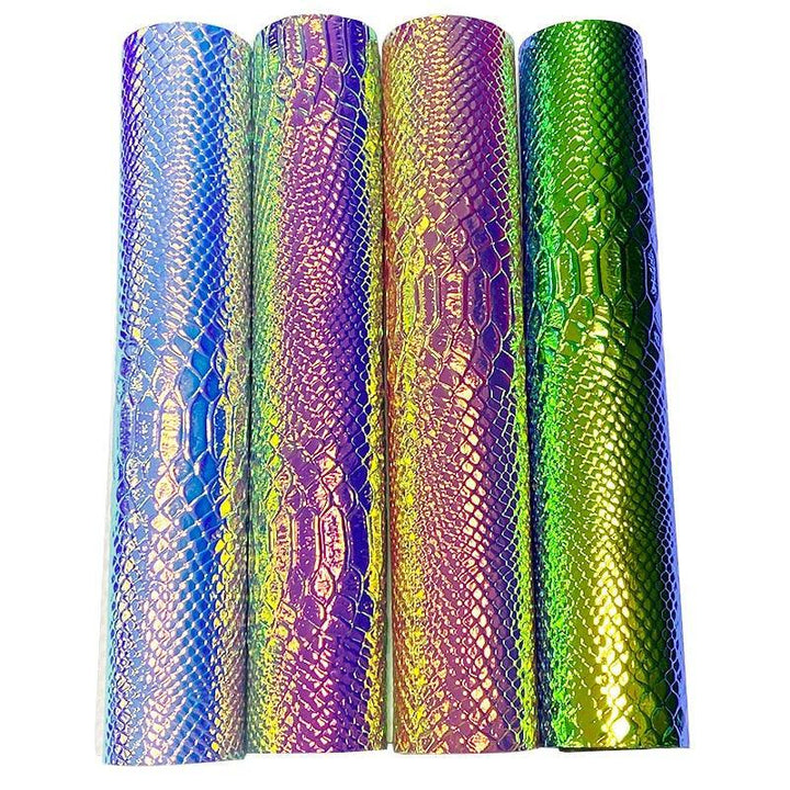 Lisslune | Iridescent holographic synthetic leather craft sheet with snakeskin embossing