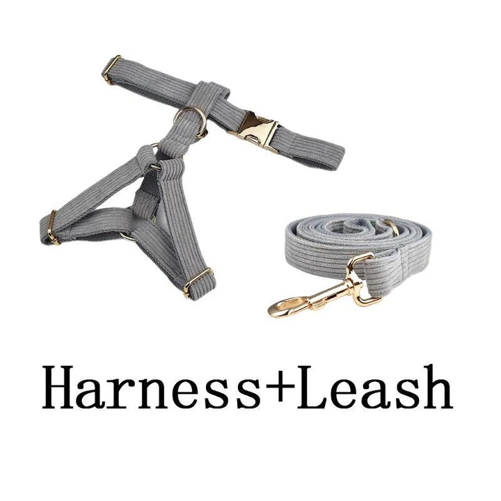 Lisslune | Personalized light gray cord collar and leash set with stylish accessories