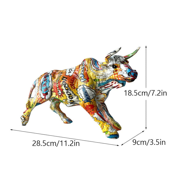 Lisslune | Graffiti-Painting Resin Bull Figures Home Living Room Bedroom Office Desktop Feng Shui Ornaments Collection Statues