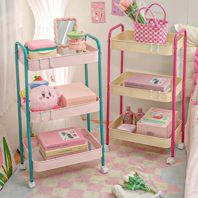 Rynx | 3-layer contrast color trolley storage shelf Multi-layer movable trolley Cosmetics Snack storage shelf Bathroom Mobile shelf Home