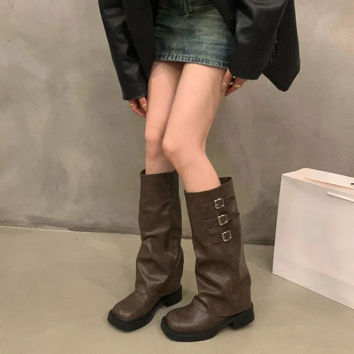Lisslune | Retro Style Knee-High Boots Women Fashion Women Slip-On Knight Long Boots Autumn Winter Women Footwear