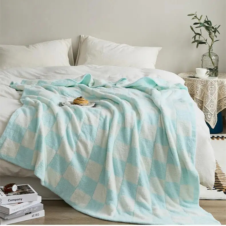 Rynx | Retro Checkered Plaid Knit Fleece Blankets Soft Cozy Thread Blanket Sofa Blanket Dust Cover Tassel Blankets For Bed