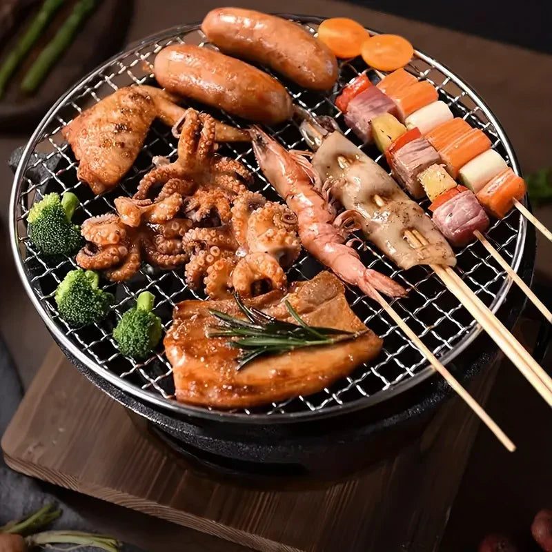 Lisslune | Outdoor Holzkohlegrill Tragbarer Gusseisen BBQ 10-Zoll Oberfläche Camping Picknicks Outdoor Partys Kompaktes Design Zuhause Terrasse Campingplatz