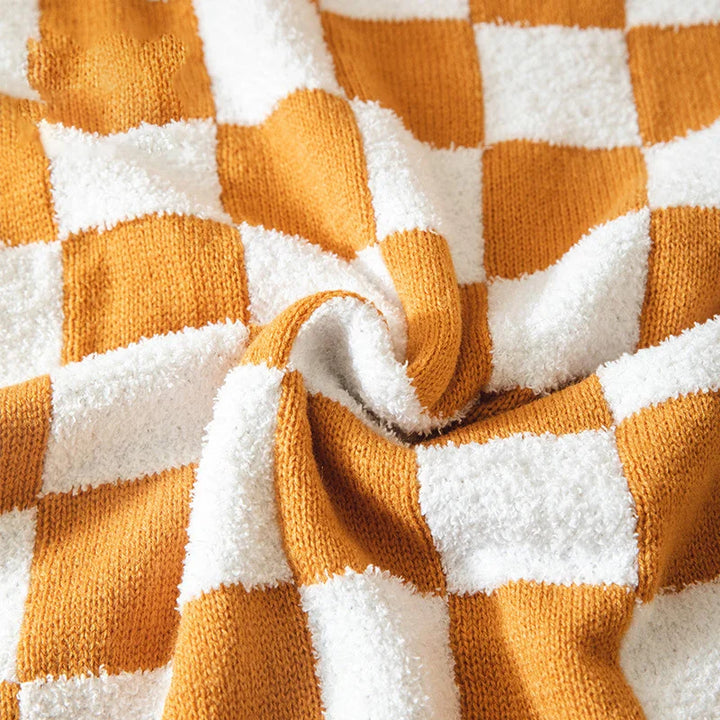 Rynx | Retro Checkered Plaid Knit Fleece Blankets Soft Cozy Thread Blanket Sofa Blanket Dust Cover Tassel Blankets For Bed
