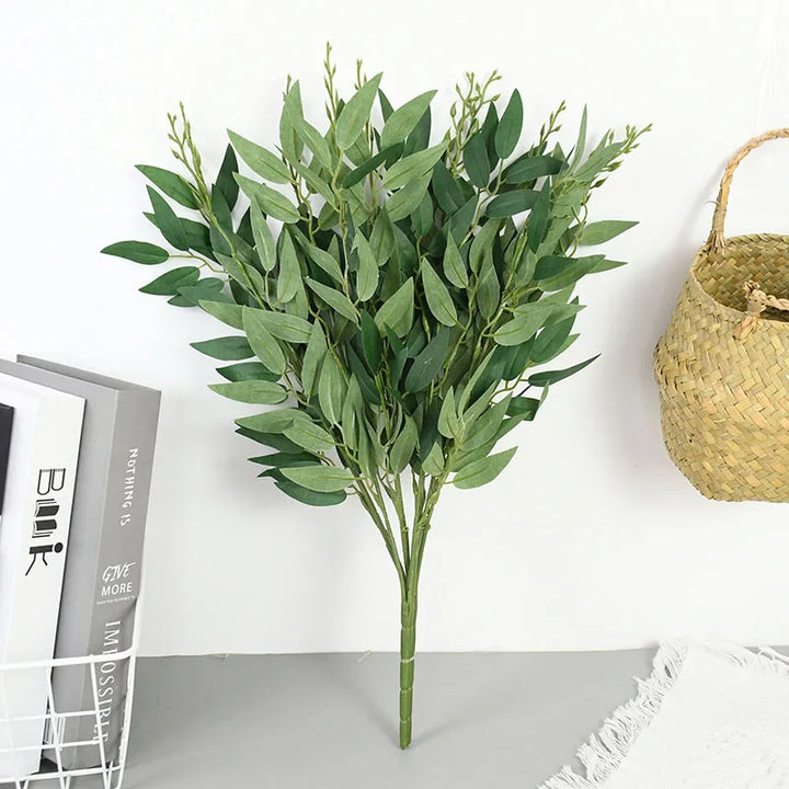 Rynx Silk Artificial Willow Bouquet Artificial Green Leaves for Wedding Home Garden Vase Decoration Jungle Party DIY Plants Wreath
