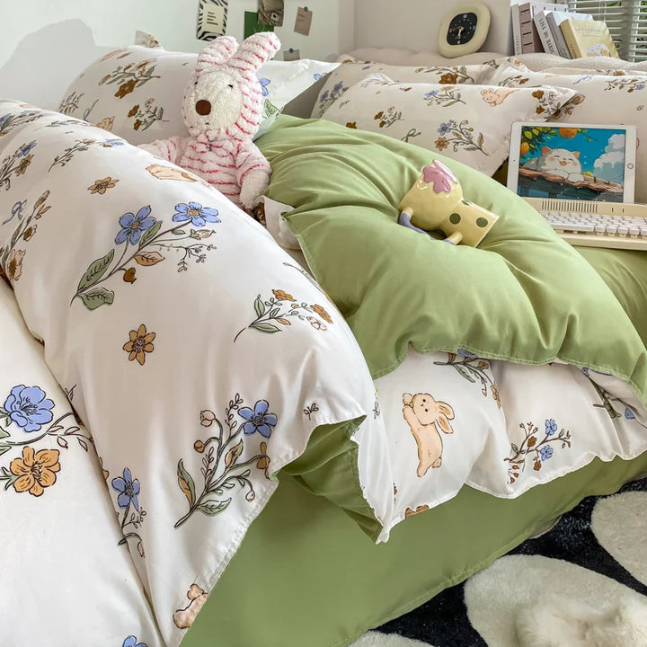 Rynx | Vintage Floral Duvet Cover Set, 3-piece Botanical Bedding Garden Style Flower Reversible Duvet Covers Luxury Soft Breathable