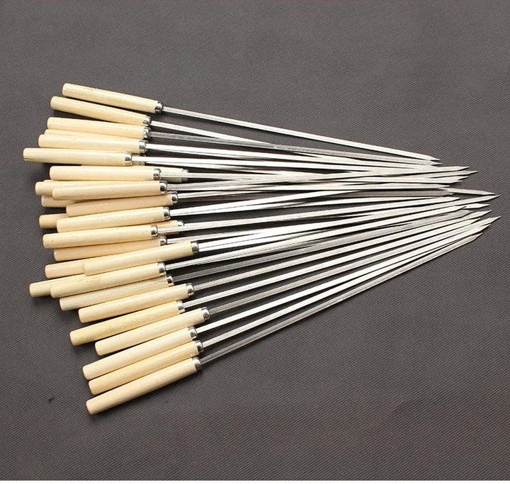 Lisslune | Stainless Steel BBQ Skewers with Ergonomic Wooden Handles for Perfect Grilling
