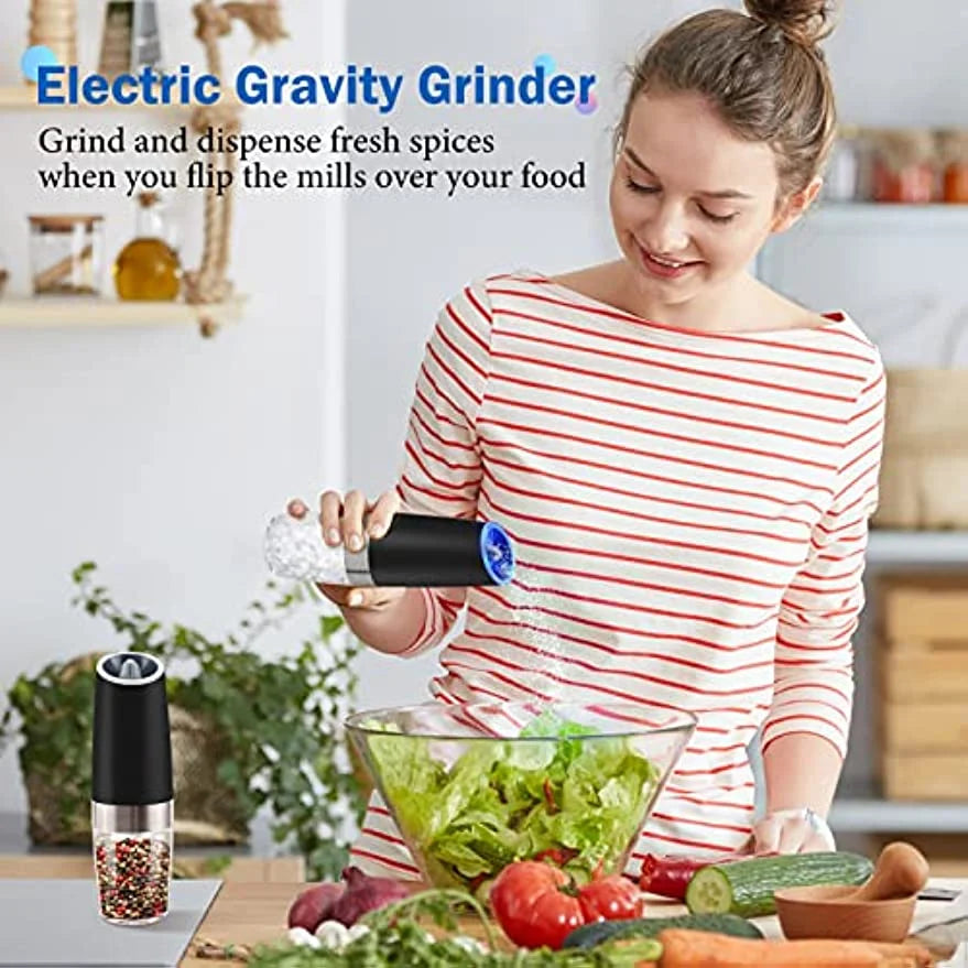 Lisslune | Effortless Electric Salt and Pepper Grinder - Automatic Gravity Spice Mill and Cumin Grinder, Essential Kitchen Gadgets for Cooking and Seasoning