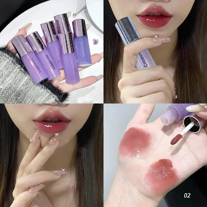 Rynx | Mirror Water Lip Glaze Tint Dark Mulberry Lip Gloss Purple Red Clear Moisturizing Gel Long-lasting Non-sticky Liquid Lipsticks Oil
