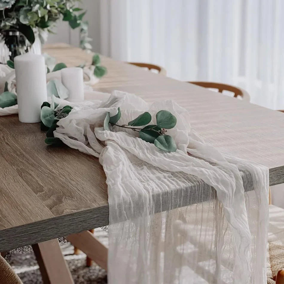 Rynx | Semi-transparent cheesecloth table runner for weddings, sage green Elegant country house decoration, Perfect for birthday parties Banquets arches Cake decor