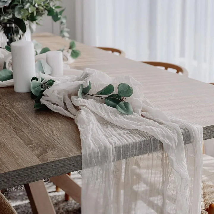 Rynx | Semi-transparent cheesecloth table runner for weddings, sage green Elegant country house decoration, Perfect for birthday parties Banquets arches Cake decor