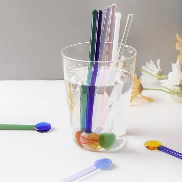 Rynx | Sweet Colored Glass Long Handle Stirring Spoon Coffee Milk Dessert Ice Spoon Colored Transparent Glass Spoon