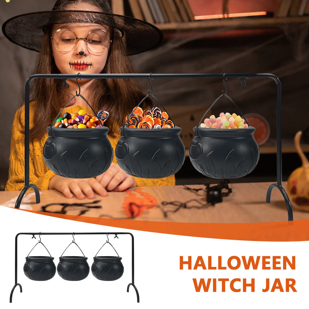 Rynx | Halloween Party 3-piece Witch Glass Candy Bowl Stand Black Plastic Kitchen Decoration Ornaments