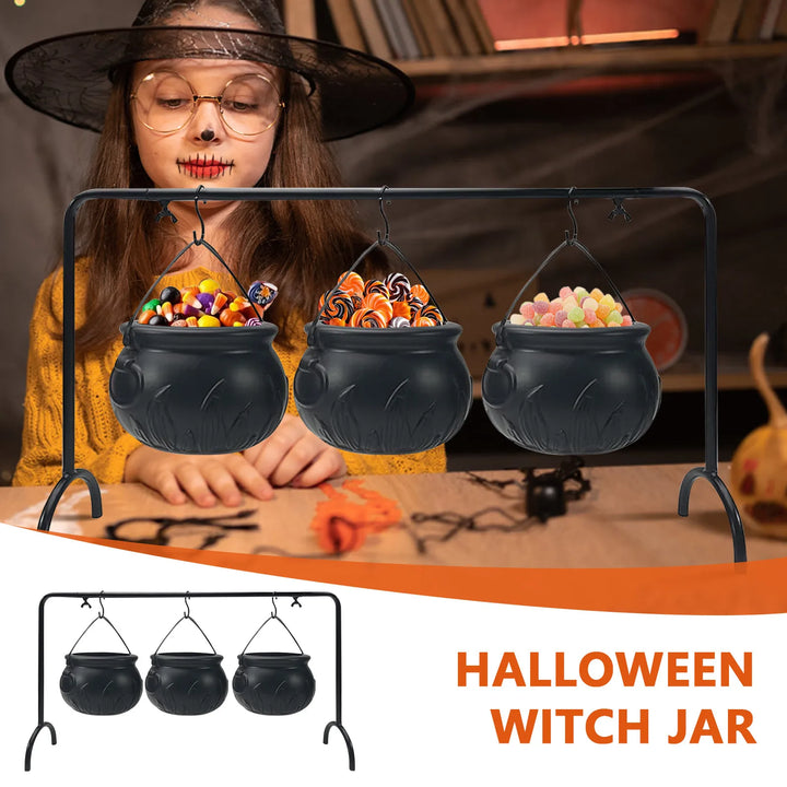 Rynx | Halloween Party 3-piece Witch Glass Candy Bowl Stand Black Plastic Kitchen Decoration Ornaments