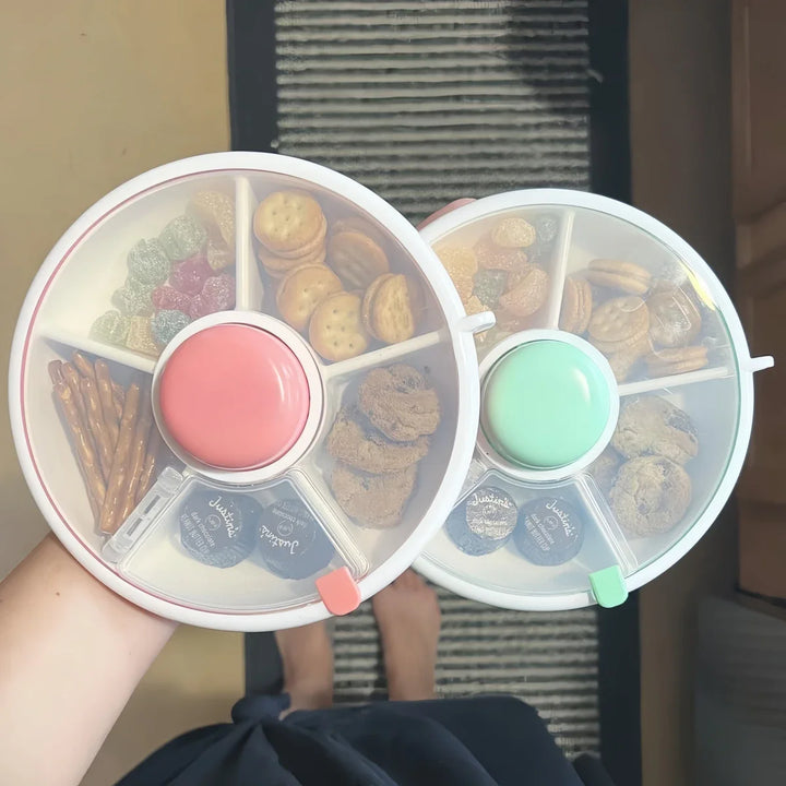 Rynx | 1pc reusable snack spinner-splitterproof rotating storage container for nuts, sweets & seeds, round PP material with flip-top lid