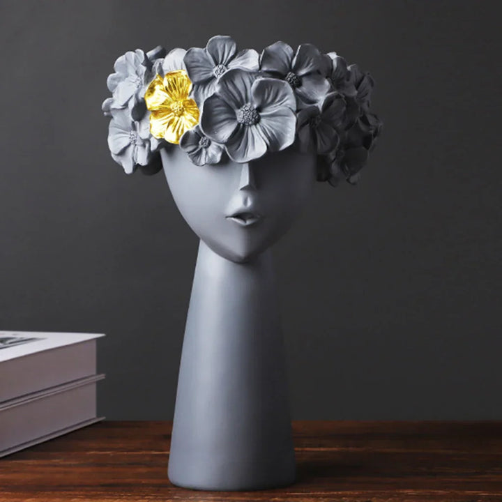 Lisslune | Nordic Girl Head Flower Resin Vase Statue Flower Vases for Office Desktop Dried Flowers Ornaments Decor Container