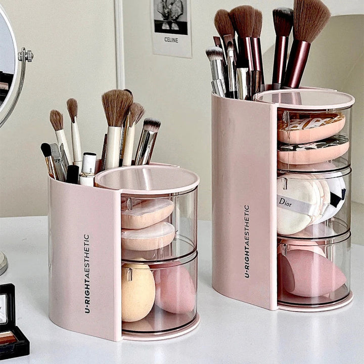 Rynx | Rotatable Powder Puff Storage Box Dustproof Desktop Beauty Egg Air Cushion Shelf Multilayer Lipstick Makeup Brush Storage Rack