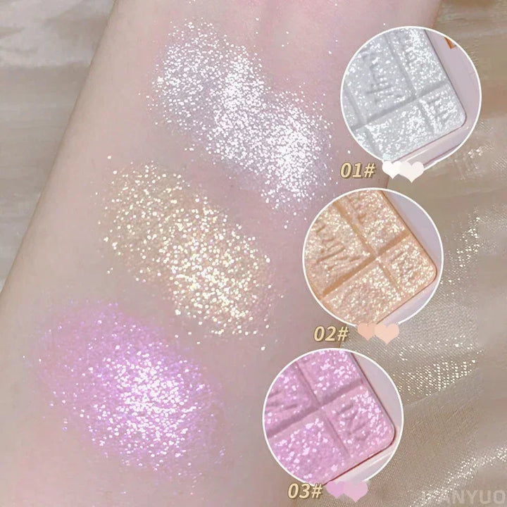 Rynx | Long-lasting Highlighter Eyeshadow Silky Diamond Highlighter Powder Glitter 3D Face Contour Shimmer Illuminator Makeup Cosmetics