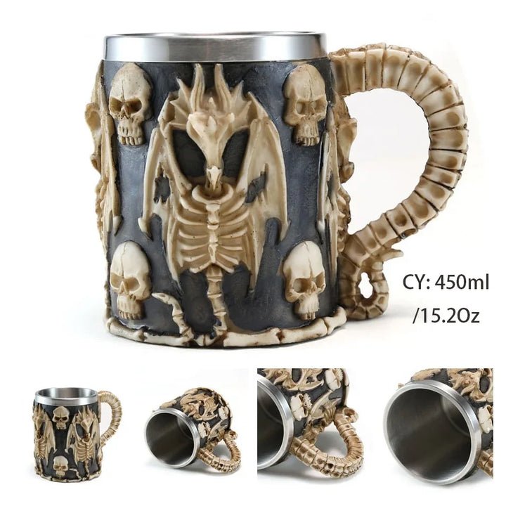 Lisslune | Medieval Dragon Resin Stainless Steel Mug as Coffee Mug or Tea Mug