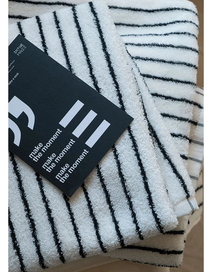 Rynx | Retro Black-White Striped Cotton Towel Soft Skin-Friendly Thickened Face-Hand Towel Absorbent Bath Towels Household Towel Beach Towel
