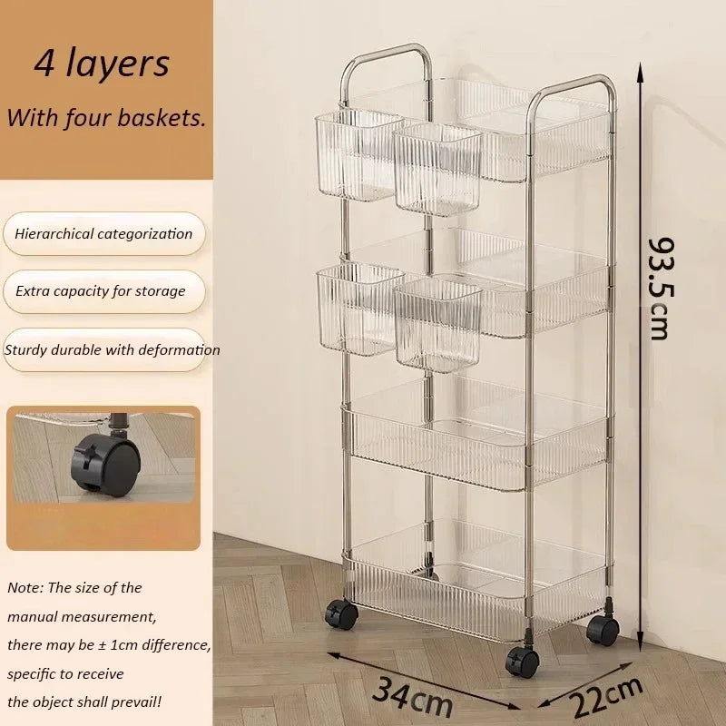 Rynx | Trolleys Storage Shelf Multi-Layer Transparent Acrylic Movable Cart Cosmetics Snack Storage Shelf Bookshelf Home Organizer