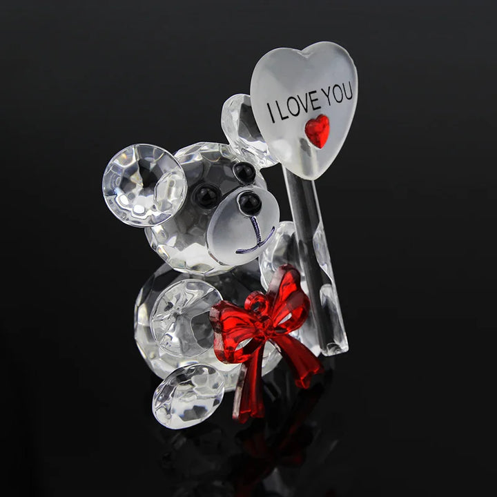 Lisslune | Crystal Bear Glass Rose - Valentine's Day Gift, Fashion Ornament, Wedding Home Decor