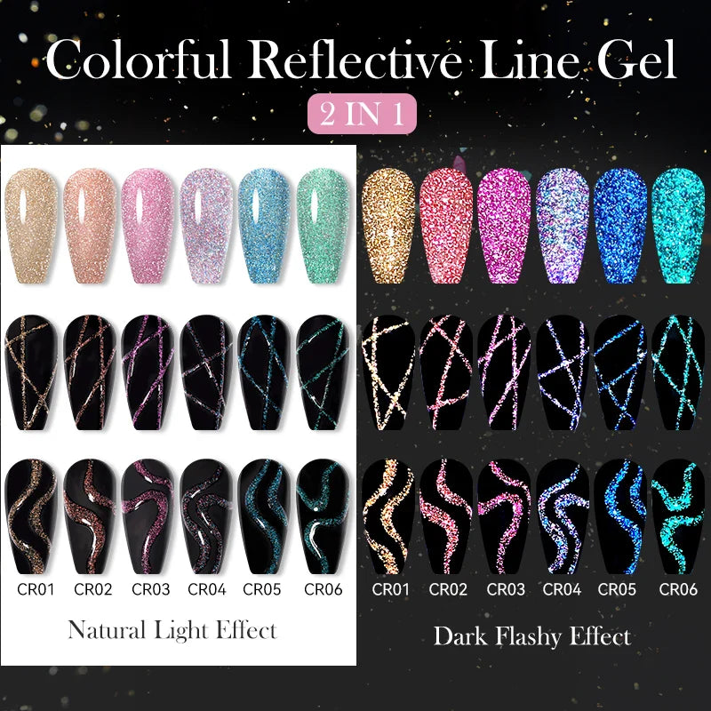 Rynx | 5ml Colorful Reflective Liner Gel Nail Polish Super Bright Painting Glitter Gel Graffiti Stripe Design Polish Manicure