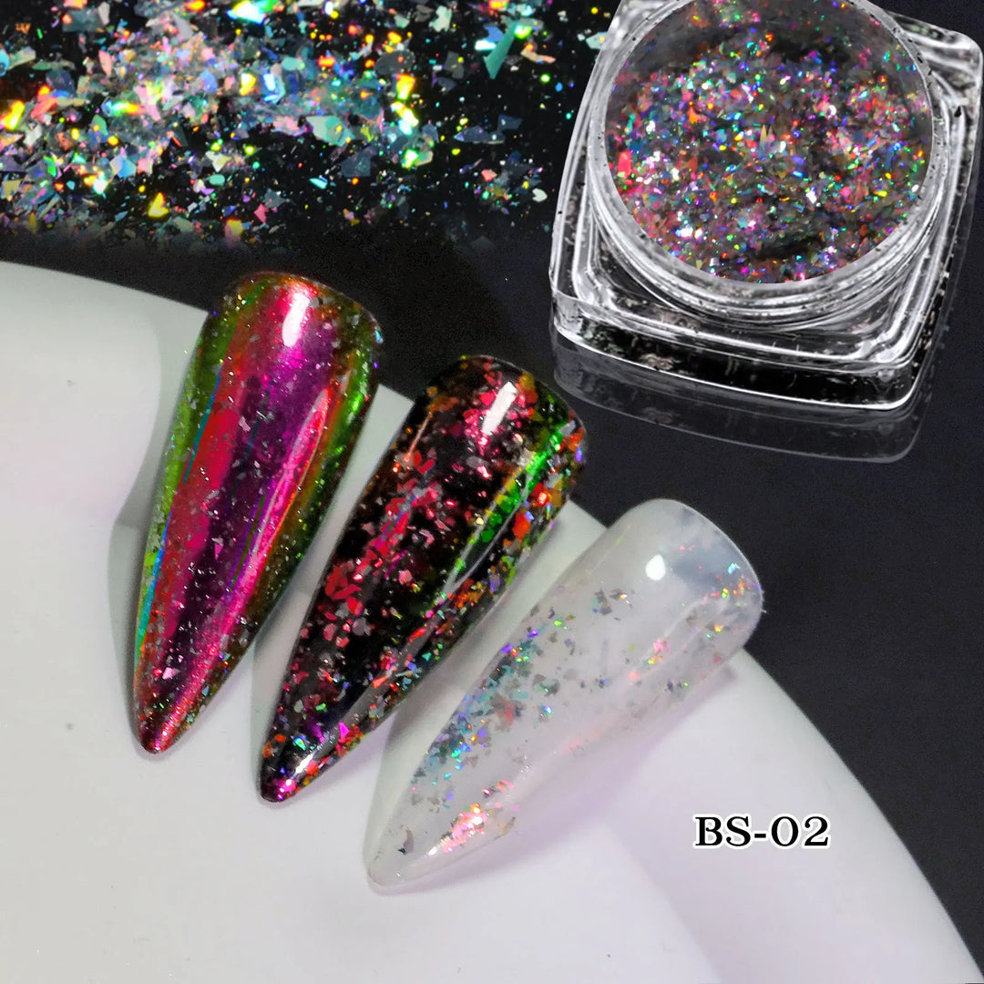 Rynx | 1 Glass Chameleon Nail Flakes Irregular Aluminum Foil UV Gel Polish Nail Sequins Paillettes Manicure Art Decoration Glitter Powder