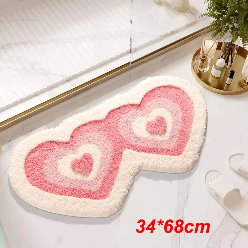 Rynx | Longer Tufting Pink Living Room Rug Heart Shape Bath Mat Rug Next to the Bed Soft Bedroom Bathroom Mat Floor Mat Aesthetic Home Décor