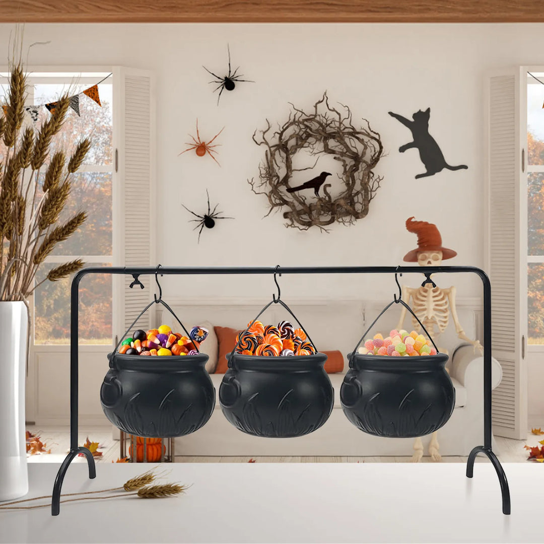 Rynx | Halloween Party 3-piece Witch Glass Candy Bowl Stand Black Plastic Kitchen Decoration Ornaments