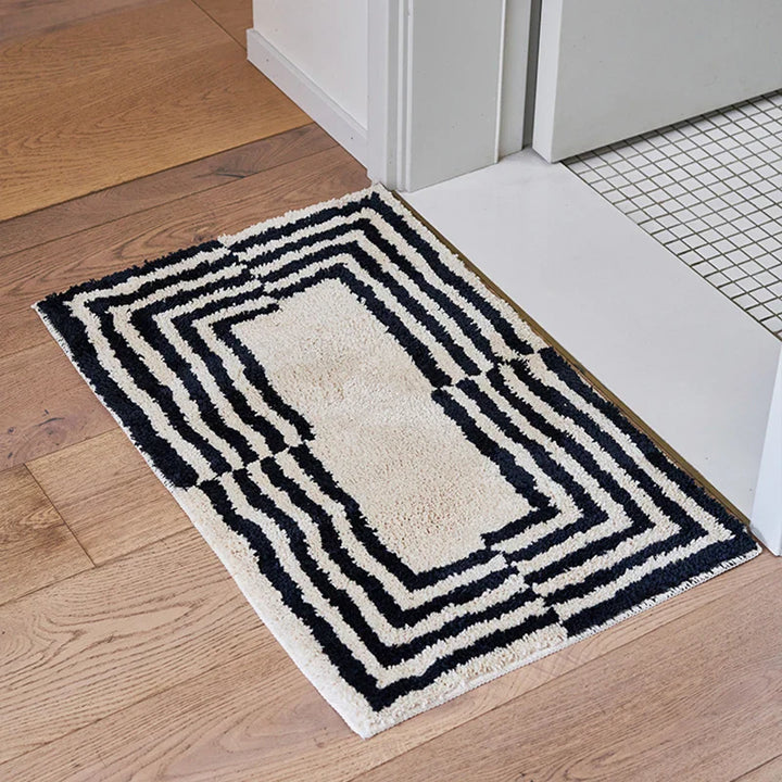 Rynx | Tufting Stripe Nightstand Rug Soft Geometric Black White Bath Mat Bedroom Rug Dressing Mat Floor Cushion Aesthetic Home Decor