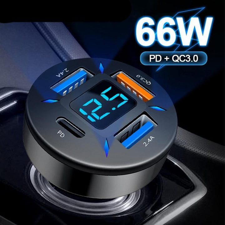 Lisslune | Smart Multi-Port Car Charger with LED Battery Monitoring and Fast Charging Function