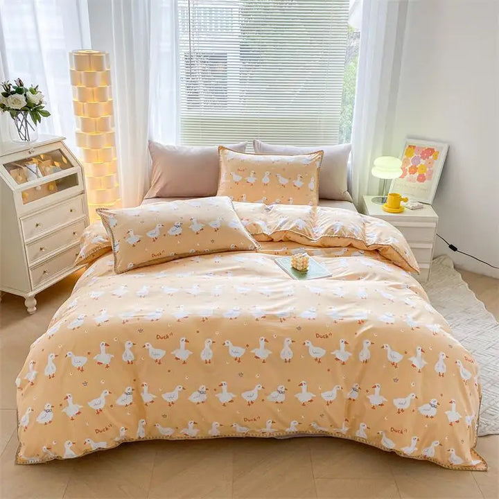 Lisslune | Ins Washed Double-Layer Garn Shell Stickerei Vier-Teiliges Bett Spannbettlaken