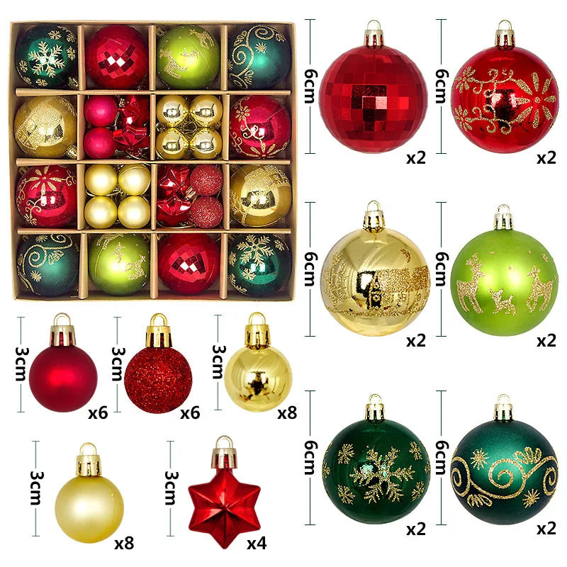 Rynx Christmas Ball Ornament Set Large Christmas Tree Hanging Decoration Snowflake Merry Christmas Decoration for Home 2025 New Year Party Gift