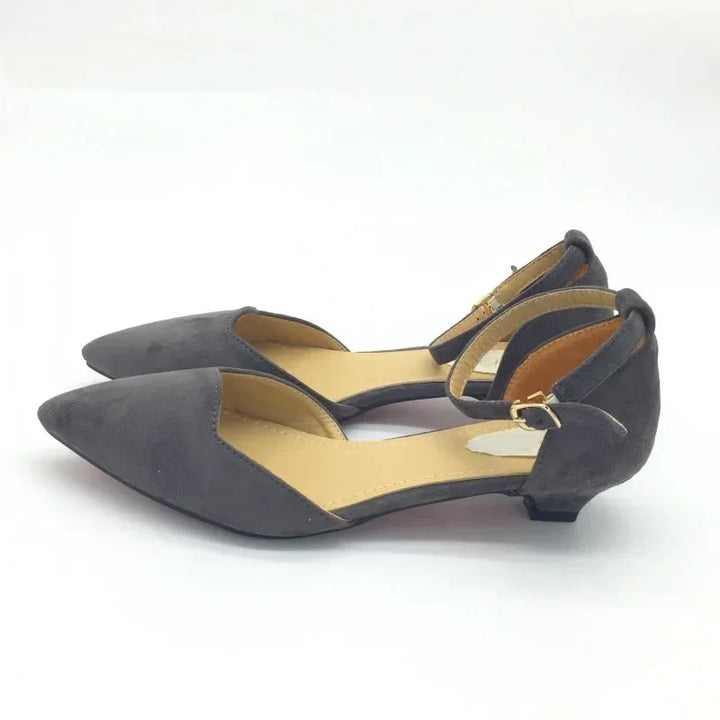 Lisslune | Women's Buckle Straps Low Heels Pumps Pointed Toe Flock D'Orsay Heels Shoes Single Shoe Blue