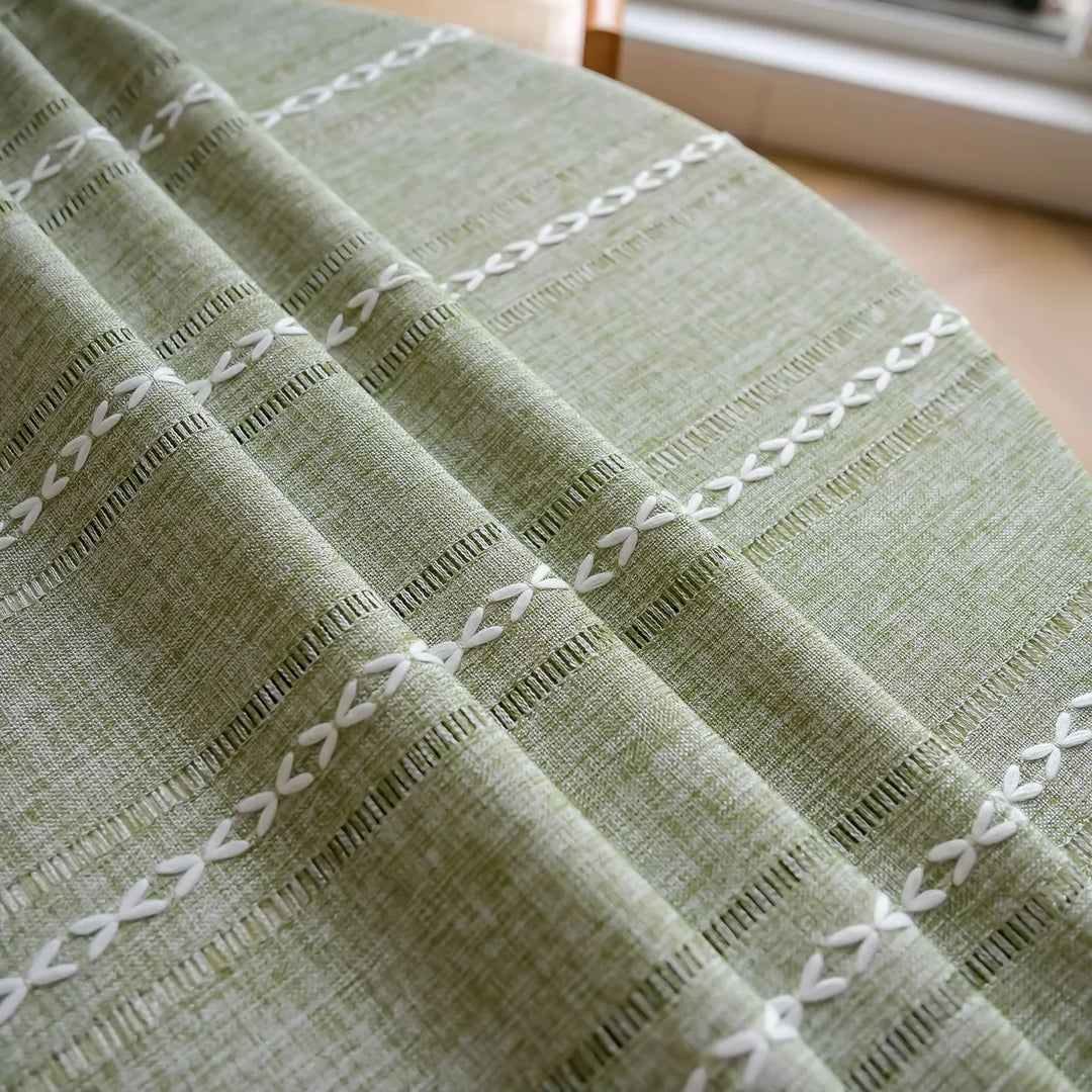 Rynx Cotton Linen Three-Dimensional Jacquard Checked Round Tablecloth, Tassel Dustproof Tablecloth, For Dinner Party Wedding Decor