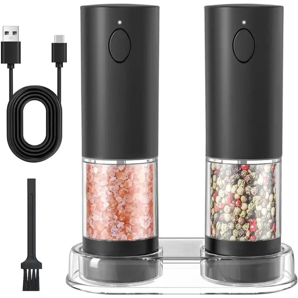 Lisslune | Stylish rechargeable electric salt and pepper mill set with practical storage base