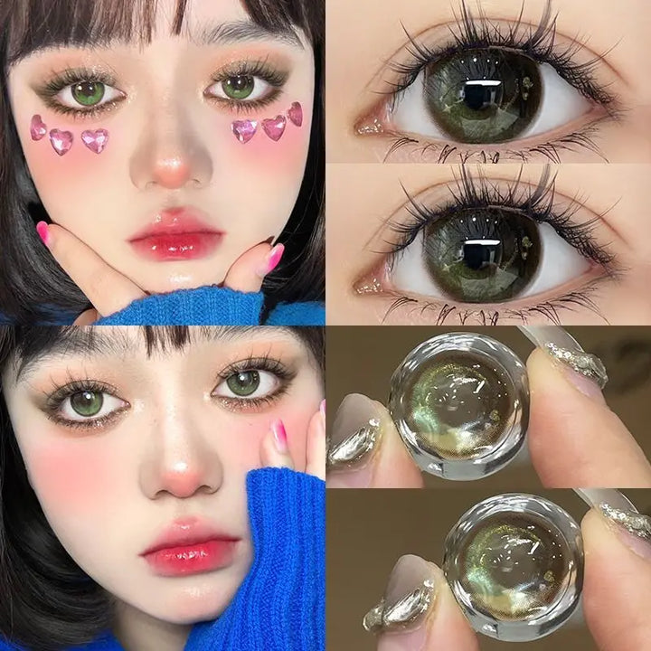 Lisslune | 2 Piece Myopia Colored Contact Lenses for Eyes Green Contact Lenses High Quality Soft Lens Prescription Beauty Pupil